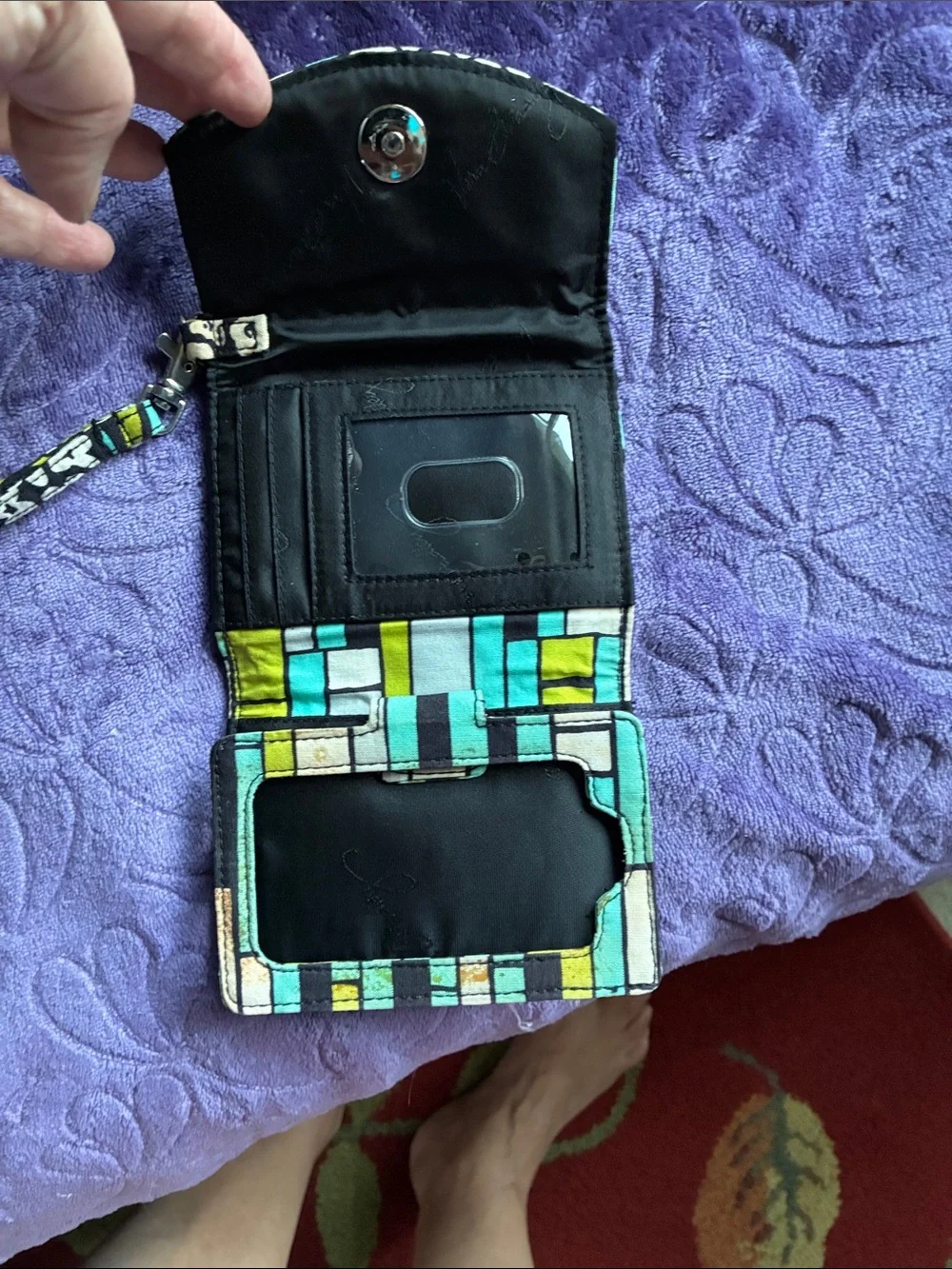 Vera Bradley Quilted Floral Wristlet in Turquoise, Lime & White